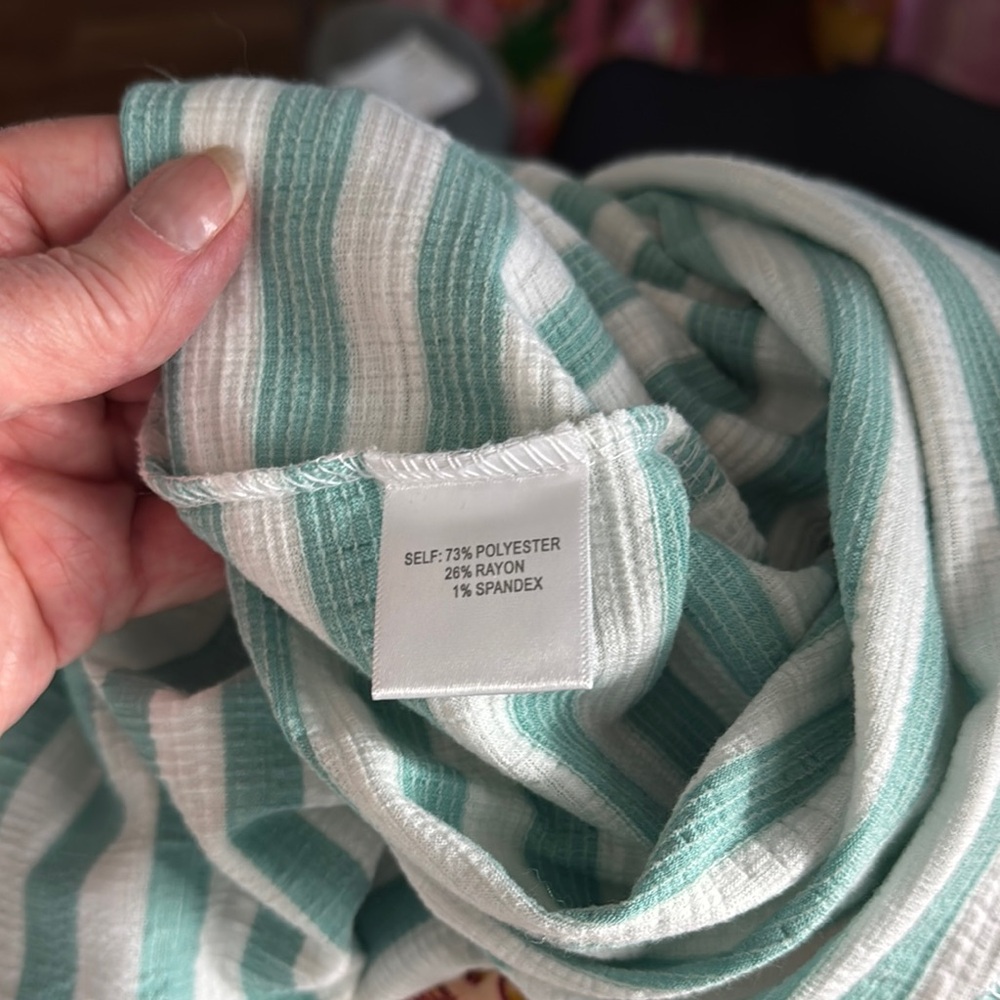 JANE + DELANCEY NWT SZ 2X GREEN/White Striped Tunic ROLL UP SLEEVES BUTTON FRONT - Picture 8 of 11